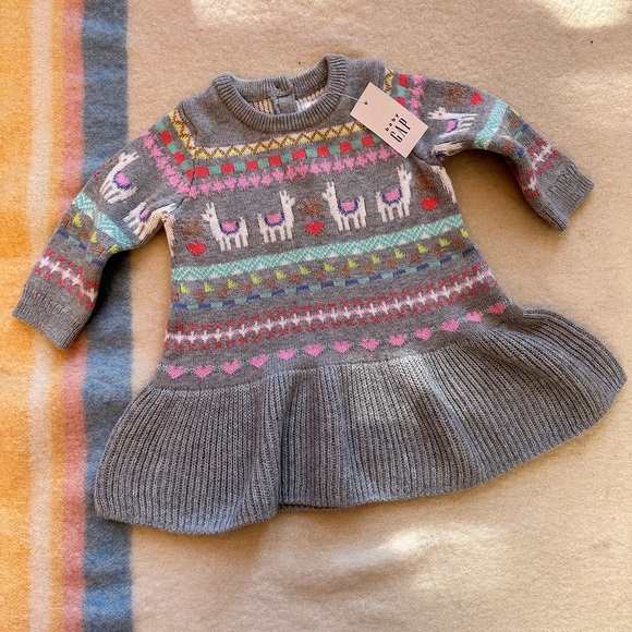 NWT - Adorable Baby dress with lamas and hearts intarsia - Picture 1 of 4